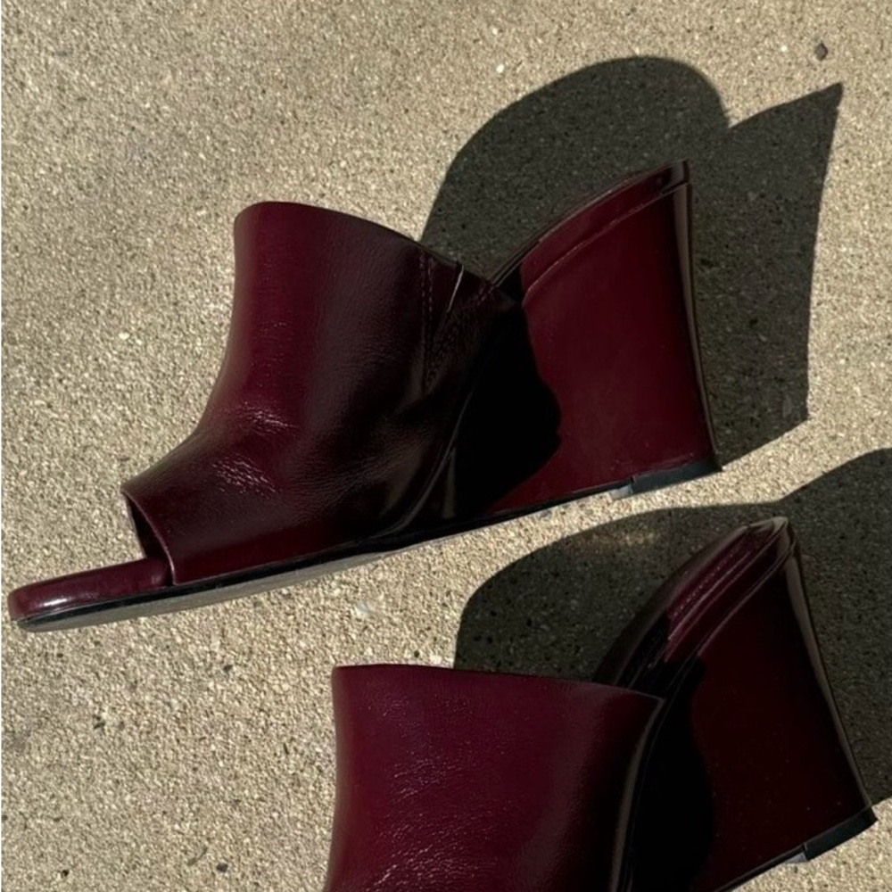 Zara Burgundy Wedge Mules - Picture 5 of 8